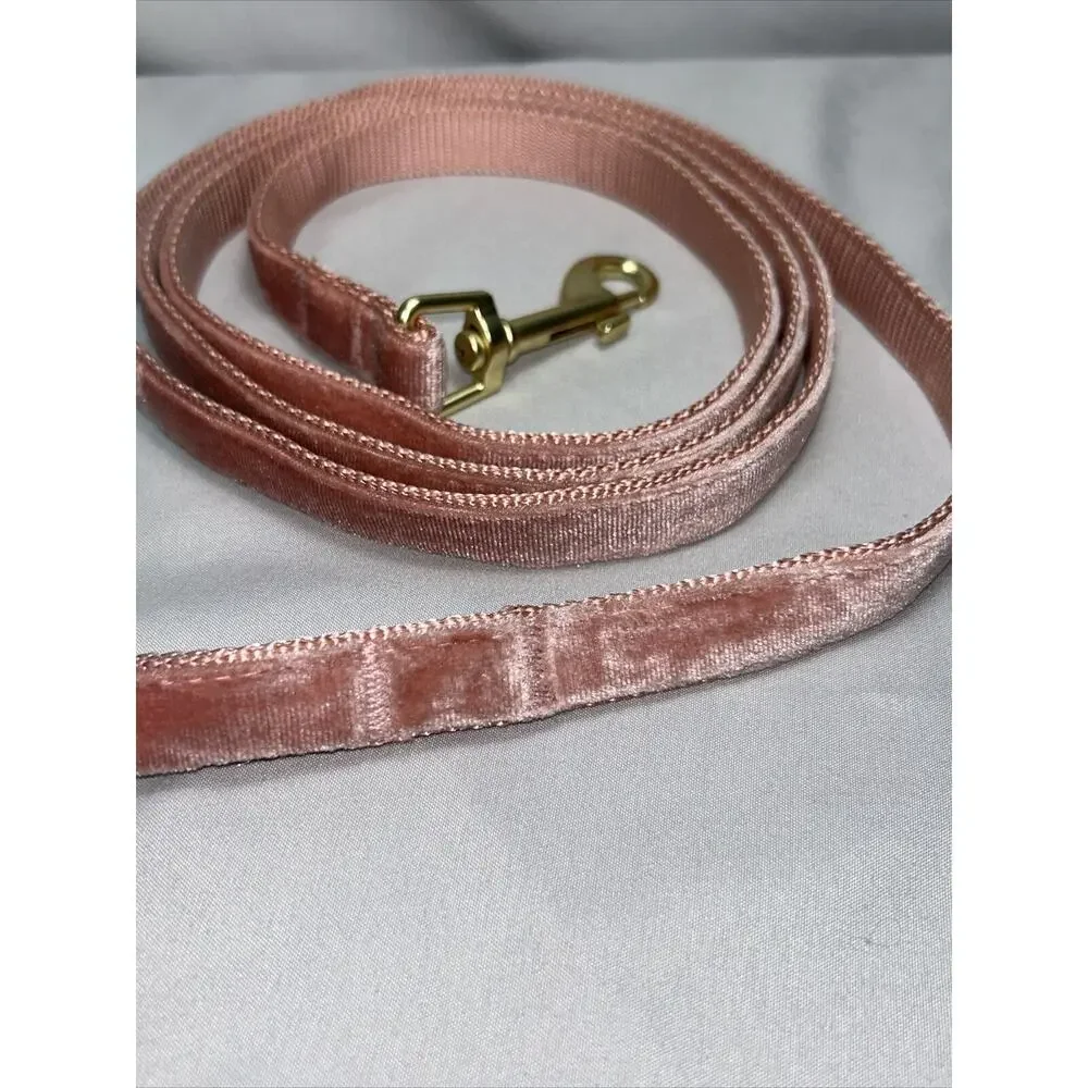 Medium 14-18” Brown/Pink Dog Collar 3/4” and 6’ Velvet Leash 1/2” Wide